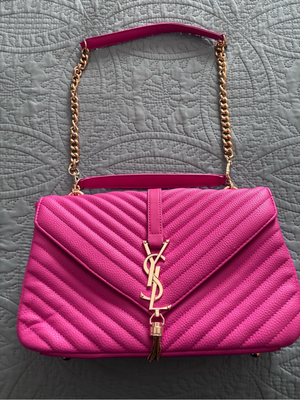 Saint Laurent Hot Pink Quilted Envelope Shoulder Bag with Gold Hardware